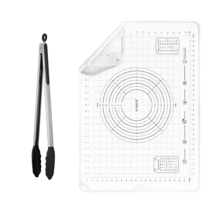 

UTaste 600 Термостойкие пищевые антипригарные твердые щипцы для приготовления пищи 16 дюймов черного цвета и большой силиконовый коврик для кондитерских изделий 20 x 28 дюймов FoodGrade