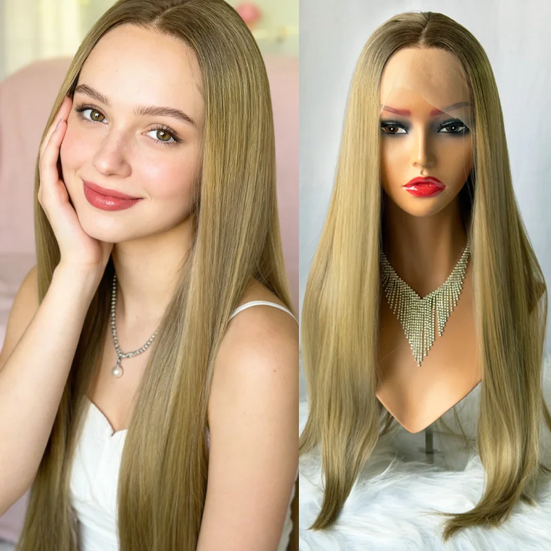 

Натуральный парик с эффектом омбре, блонд, для женщин, синтетический, с HD-кружевом спереди, термостойкий, реалистичный, без клея