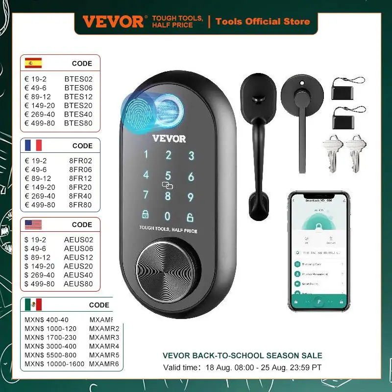 

VEVOR Smart Lock 5 in 1 Smart Door Knob Keyless Entry Door Lock Independent Handle Fingerprint Deadbolt APP BLuetooth Smart Lock