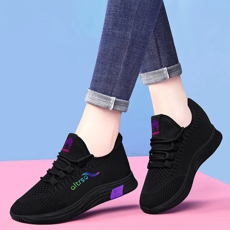 Maogu New Black Casual Mesh Breathable Sneakers Daily Lightweight Women Shoe Tennis Lace-up Cheap Sneaker Women\'s Sports Shoes