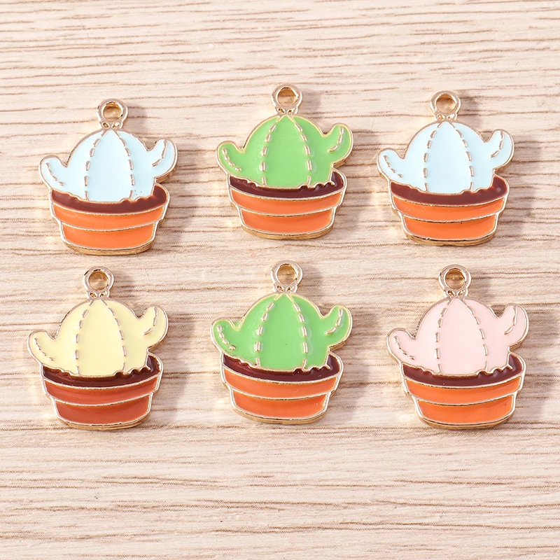 10 Stück Mix süße Pflanzen Charms Emaille Kaktus Charms Anhänger für Schmuckherstellung Halsketten Ohrringe Armbänder DIY Bastelzubehör – Detail 4