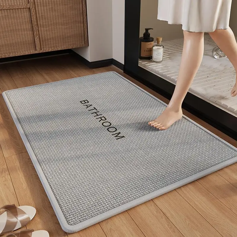 

Quick Dry Linen like Bathroom Mat Toilet Entrance Door Mat Anti Slip Dirt Resistant Modern Home Foot Pad Square Pure Color