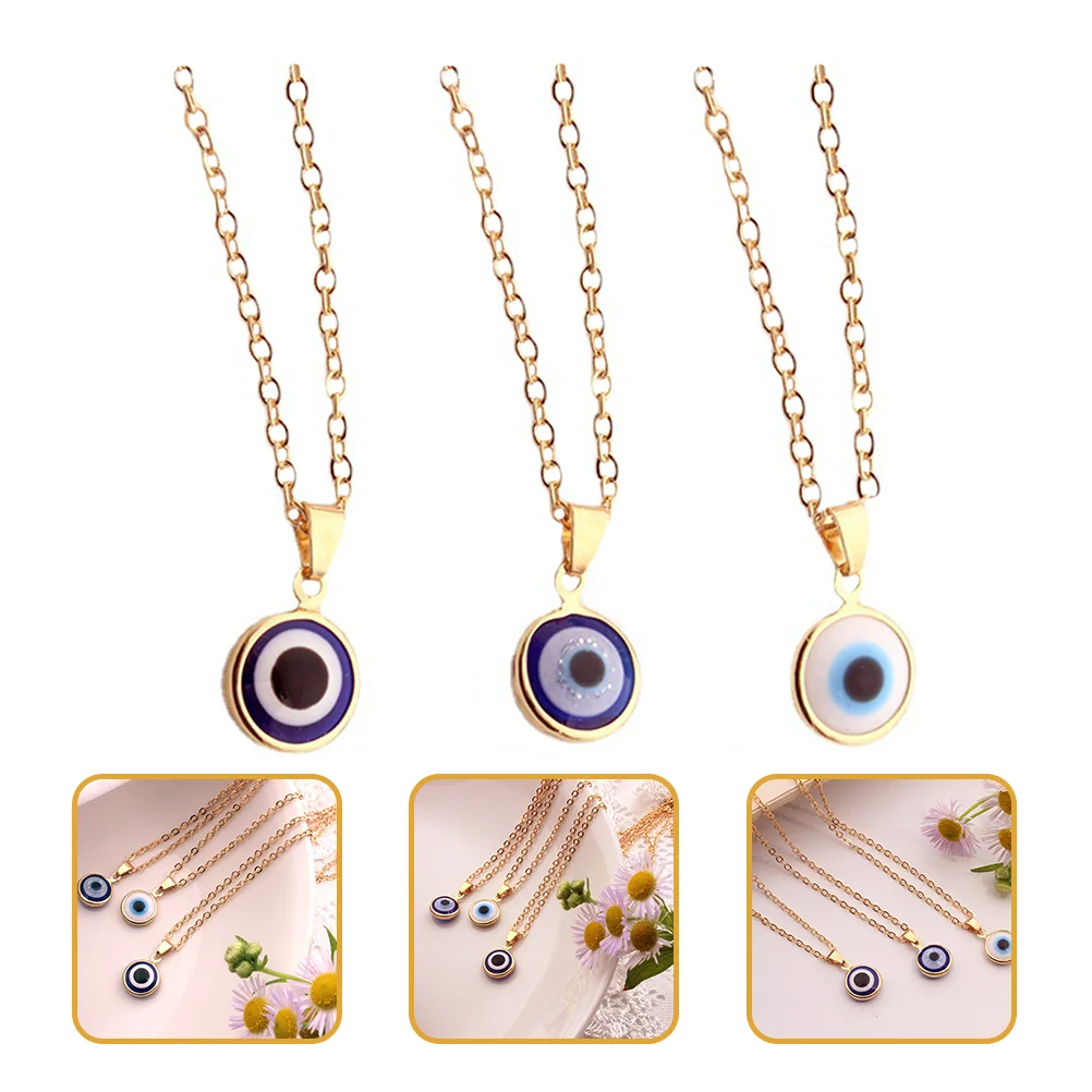 3 Pcs Necklace Decor Blue Eye Pendant Choker Necklaces for Woman Women Personality Evil Charm Alloy Chain