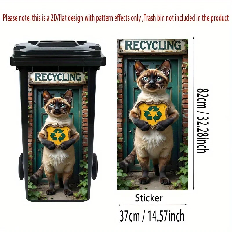 1Pc 2D Flat Printed Trash Can Sticker Large Size 37x82cm Creative Recycle Cat Themed Personalized Design