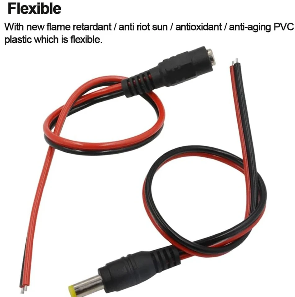 5 موصلات كاميرا تلفزيون بدائرة مغلقة 5.5 × 2.1 مم مقابس كابل ألياف ذيل الطاقة للذكور والإناث #1