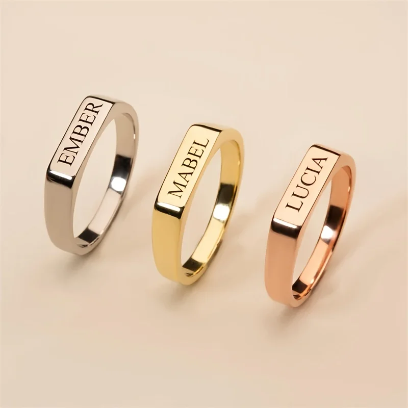 Customized Name Ring for Women Engraved Names & Dates Simple Stackable Ring Exquisite Jewelry Gift for Mom Birthday Gift for Her