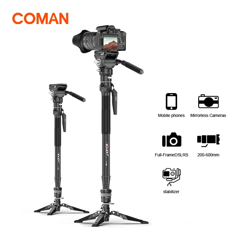 

COMAN M1 M1 Pro V5 Carbon Fiber Travel Monopod Quick Release Plate DSLR Camera Stand Lightweight One Click Lifting Tripod Holder