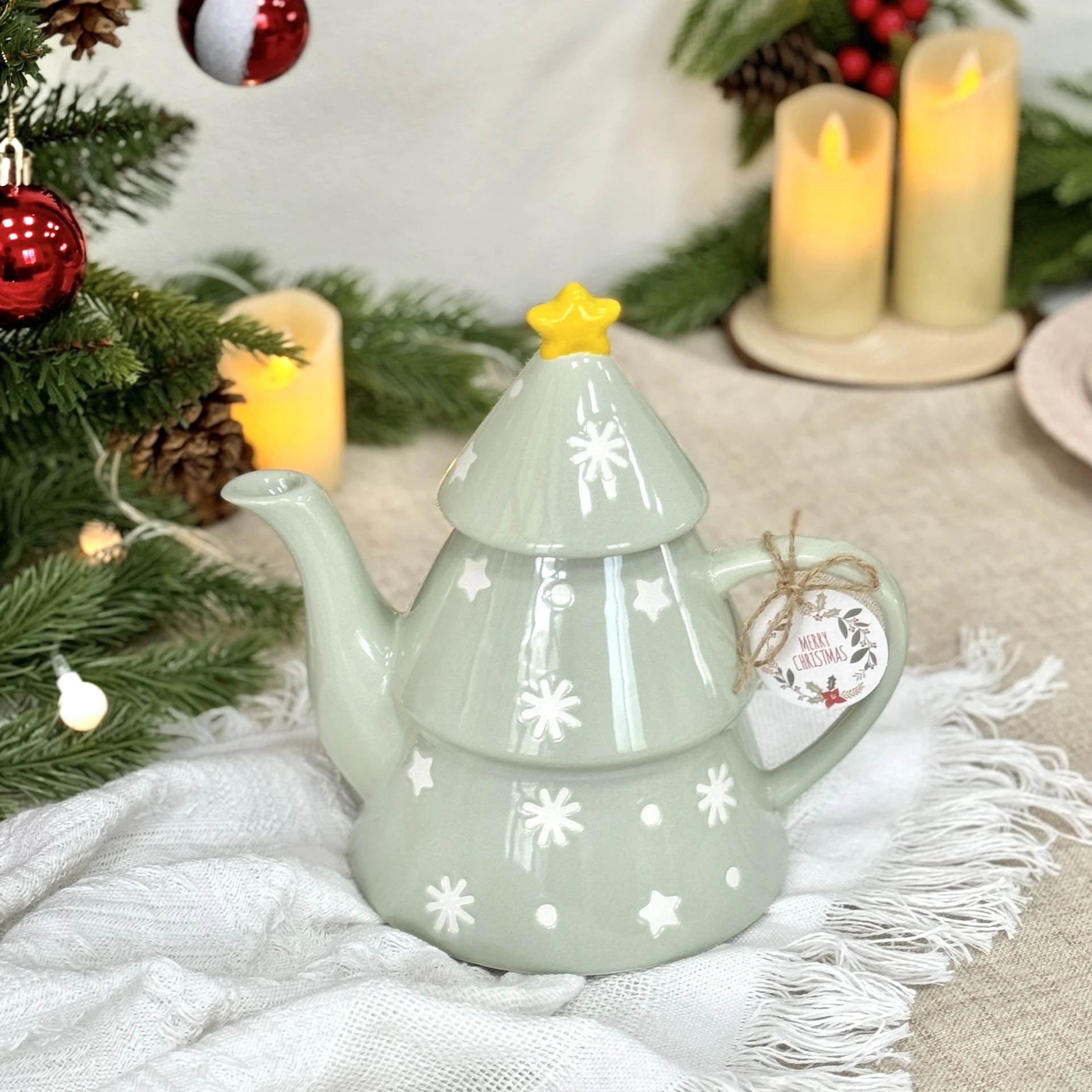 Ceramic Christmas Tree Teapot Cute Home Milk Tea Coffee Pot Foreign Trade Companion Gift Decoration Crafts