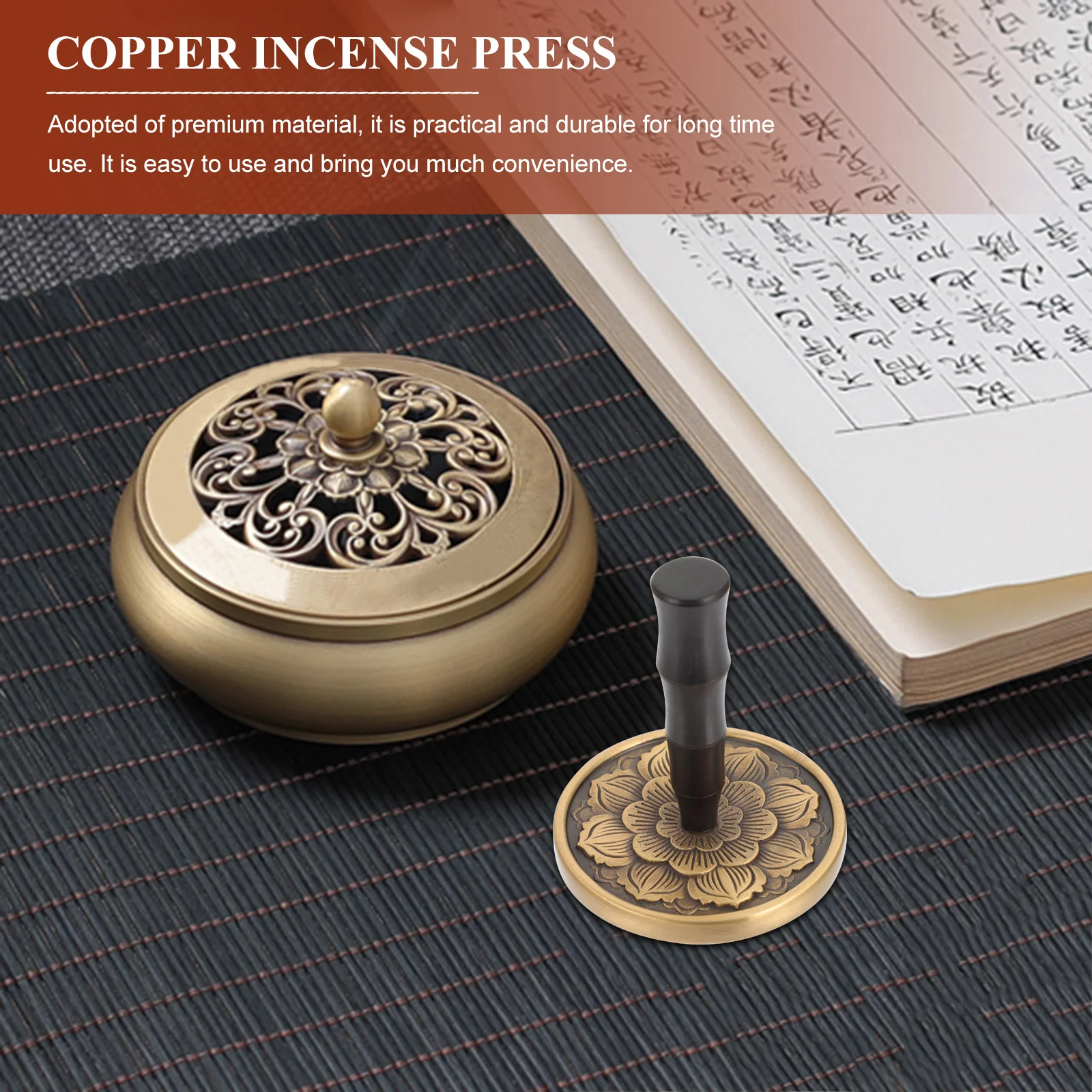 

Incense Ash Presser Lotus Copper Wood Ash Pressing Tool for Home Office Meditation Yoga Room Incense Burner Accessories