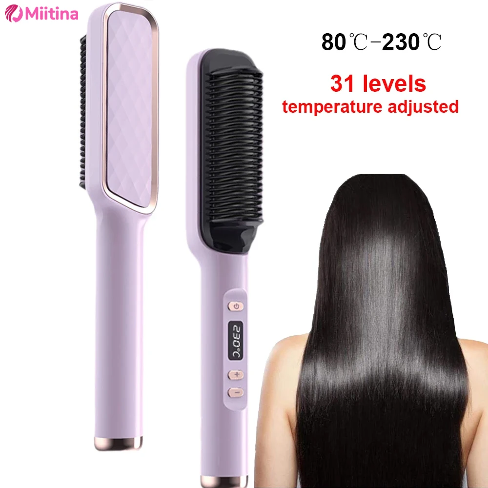 Hot Sale Mini Hair Straightener Hot Comb Customized Hair Styling Hair Brush Straightener Comb LCD Display Sale Hair Straighte