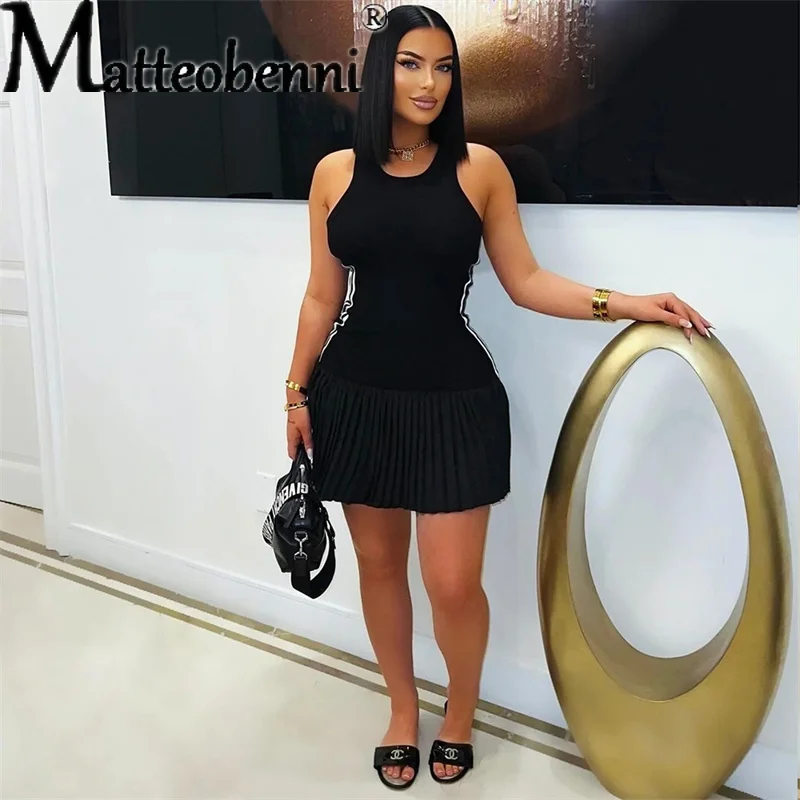 

2025 Sexy Sleeveless Fashionable Casual Dress for Women Summer Bodycon Party Club Elegant Mini Dress Lady pleated Short Dresses