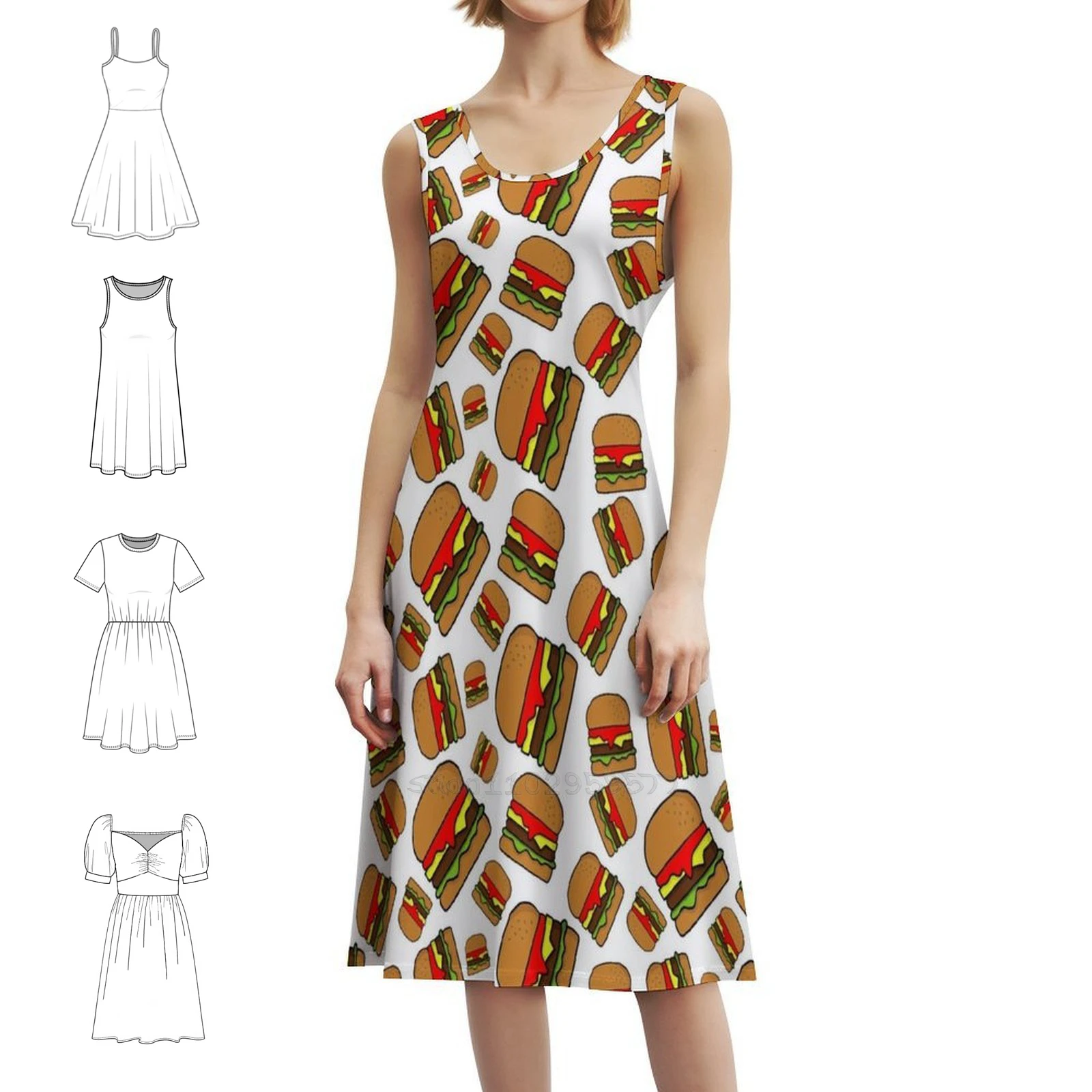 غائم مع فرصة من كرات اللحم... وفستان قصير على طراز Preppy للنساء على شكل حرف A فستان يوم كاجوال فضفاض برغر برغر #1