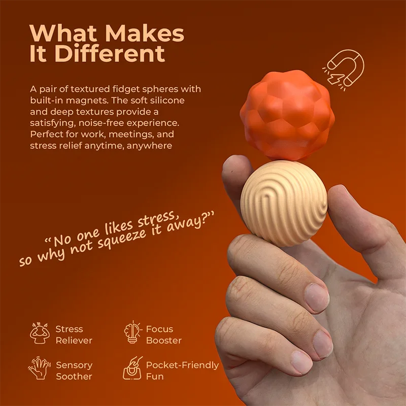 Silicone Magnetic Balls Fidget Toys ADHD Calming Sensory Toy  Anxiety Relief Stress Toys Large Size Worry Ball