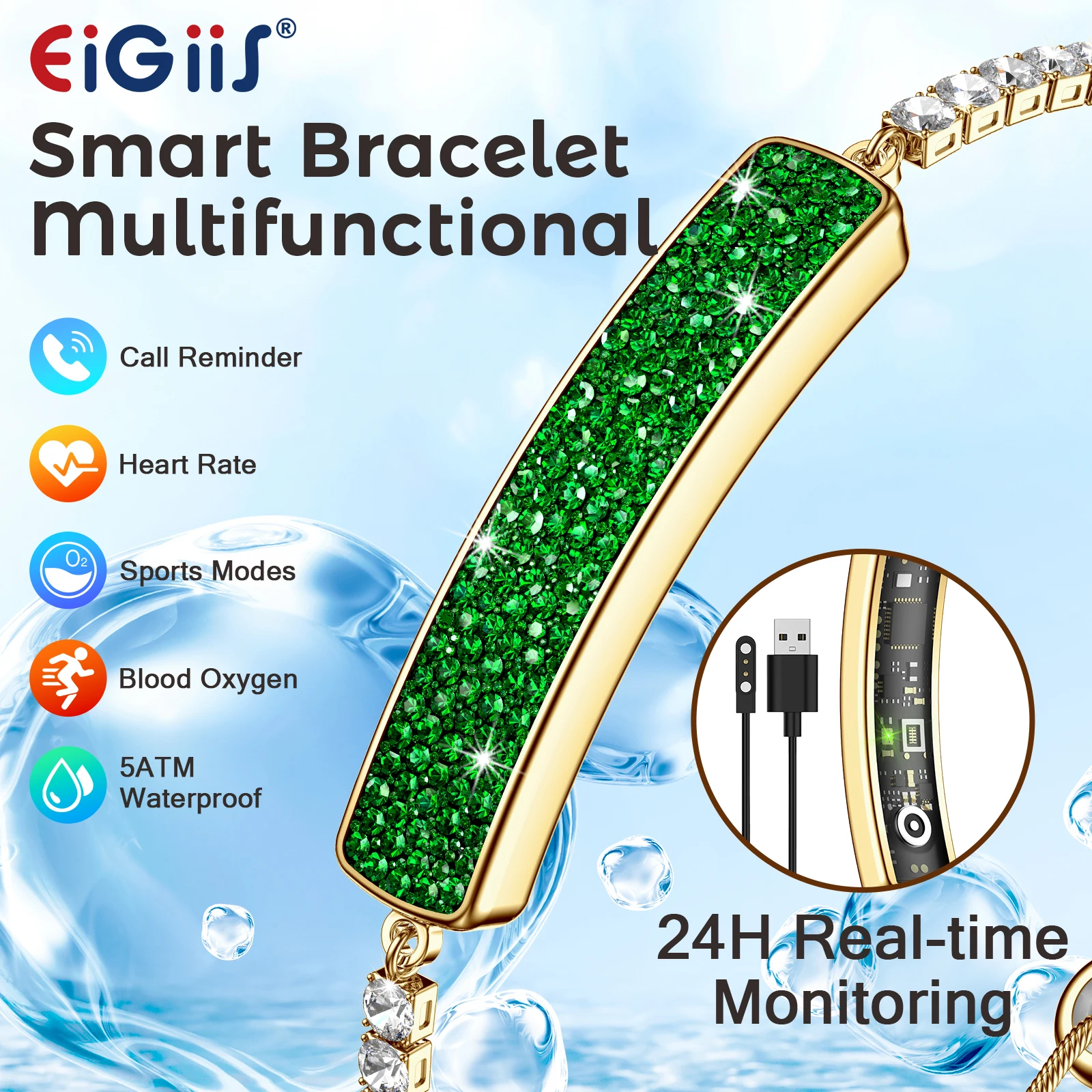 

EIGIIS новый умный браслет с бриллиантами, пульсометр, женский физиологический детектор, несколько спортивных режимов, шагомер для Android iOS