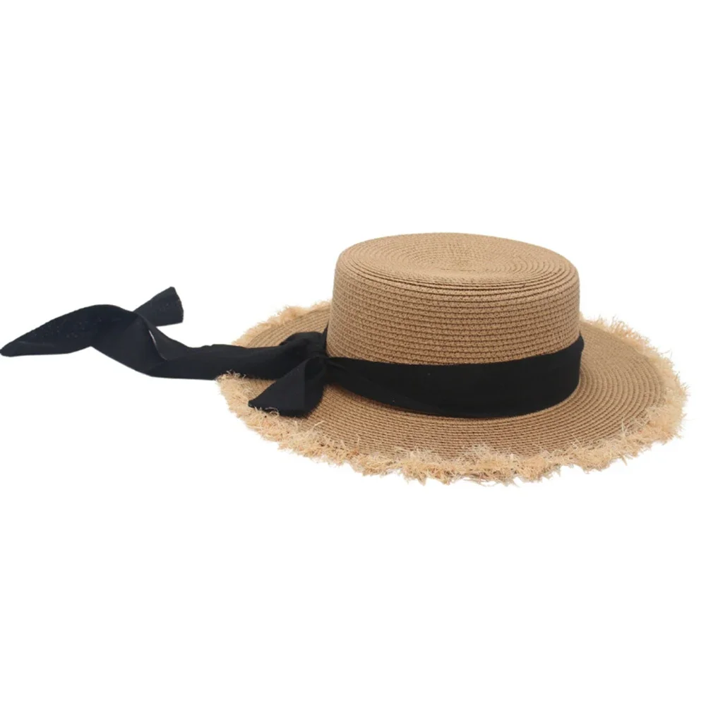 Summer Versatile Fashionable Straw Hat For Women Beach Vacation Woven Grass Bow Ribbon Small Fresh Sun Protection Sunshade Hat