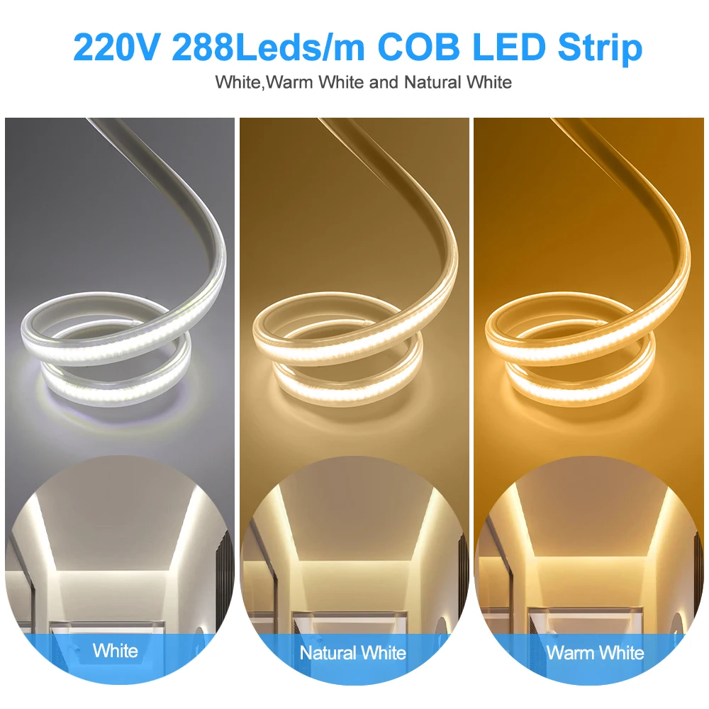 Tuya Wifi 220V COB LED Strip Light Bluetooth Wall Touch Dimmable 23key Remote 750W Controller Kit 288Leds/m Flex Lamp Waterproof