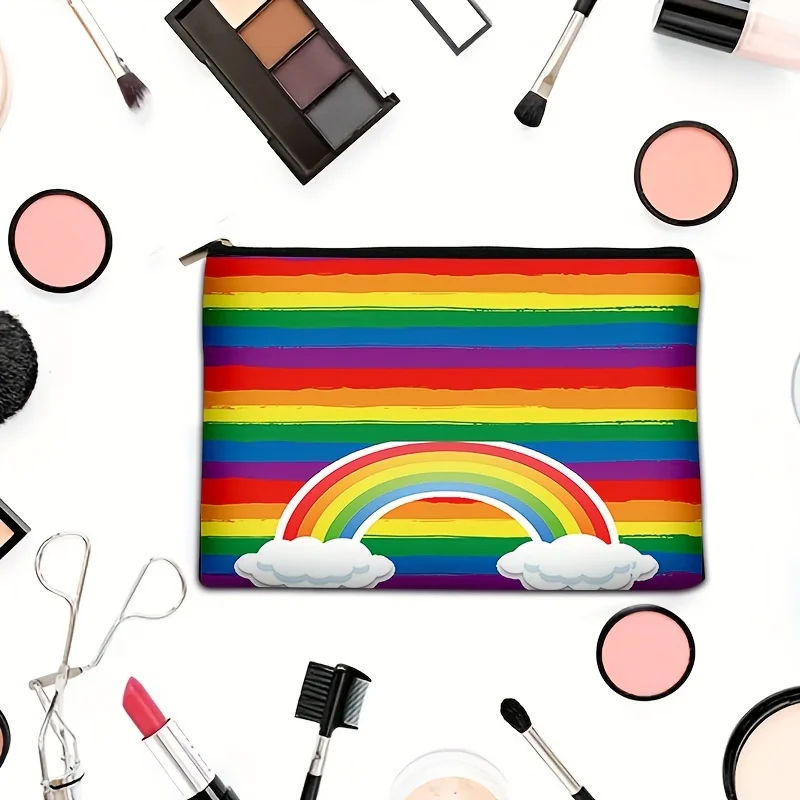 Vibrant Rainbow Stripe Storage Bag Multifunctional Makeup Organizer Lightweight Fashionable Portable Cosmetic Bag Zipper Pouch