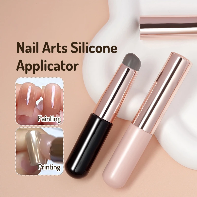 Nail Art Silicone Applicator Stick Chrome Pigment Dust Applying Gradient Shading Pen Easy-Daub Powder Silicone Nail Brushes Tool