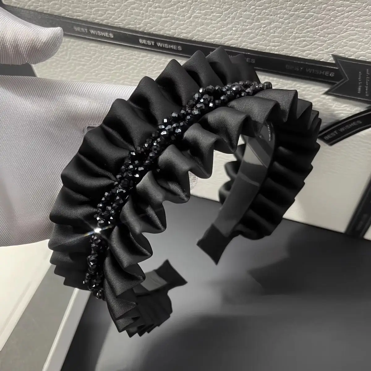 

Female 2025 New Headwear Headdress Women Ladies Black Wide Edge Bead Hairband Headband Wide Edge Anti Slip Toothed Hair Clip