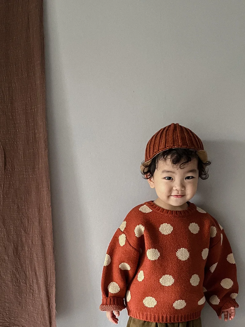 MILANCEL Herbst Winter Vintage Look Kinder Jungen Pullover Polka Dot Mädchen Strickwaren Outwear Jungen Pullover für 1-6Y – Detail 6