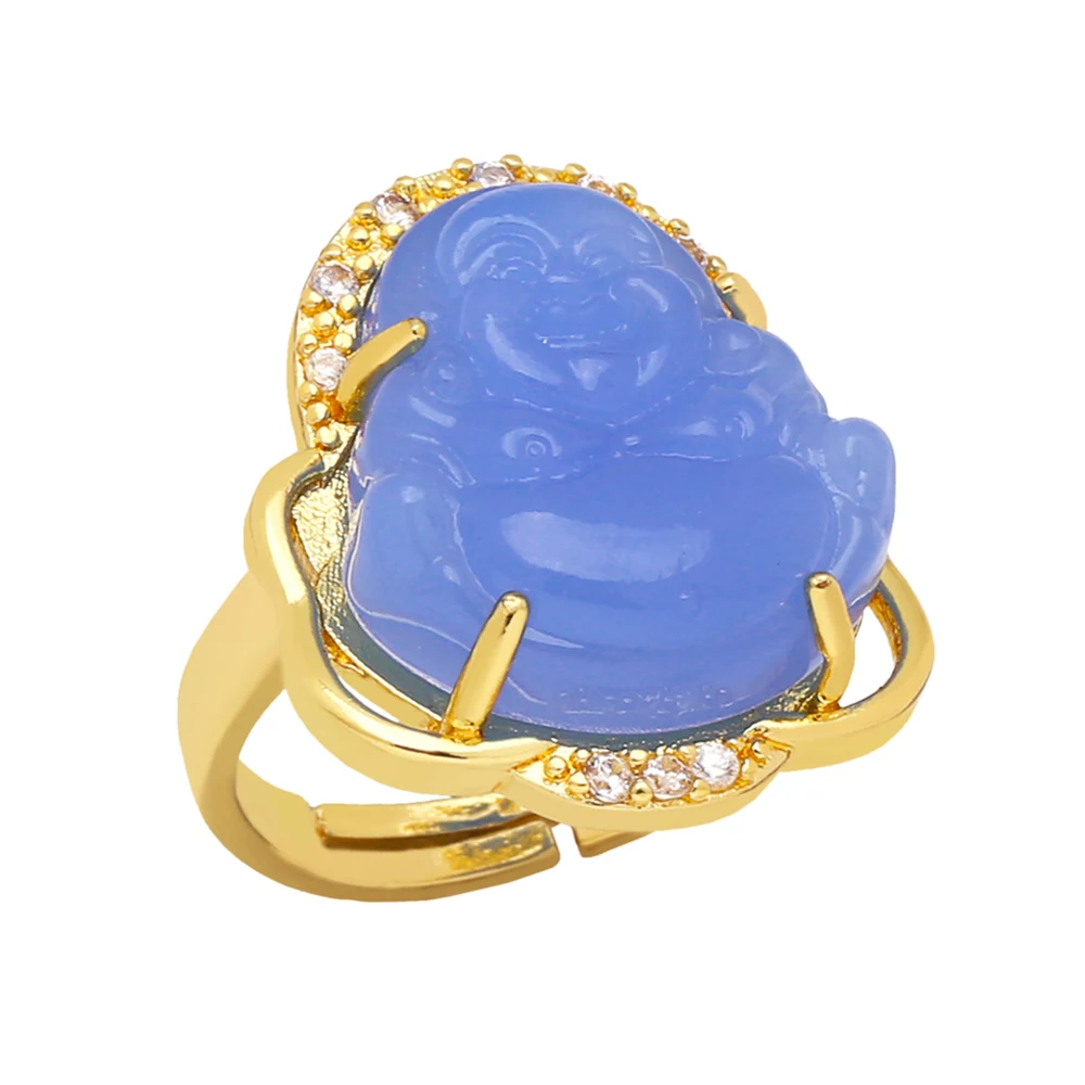Clearance Glass Maitreya Buddha Ring for Women Copper Gold Plated Multiple Color Open Rings Buda anillos mujer rigr22 view 6