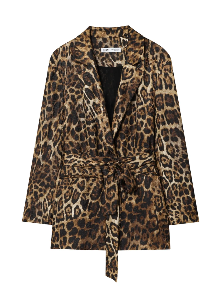 

Осень 2023, женский двубортный костюм с отложным воротником, длинный свек, двубортный костюм с леопардовым принтом, куртка, свободная посадка, повседневная одежда, тонкая модель