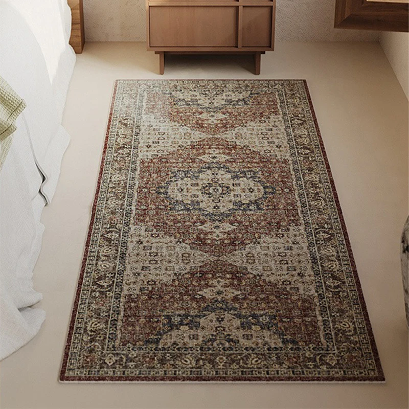 

Bedroom Carpet Non-slip Soft Comfortable Floor Mat Brown Retro Texture Print Long Rug Bedside Home Decoration Mats 침실 카펫