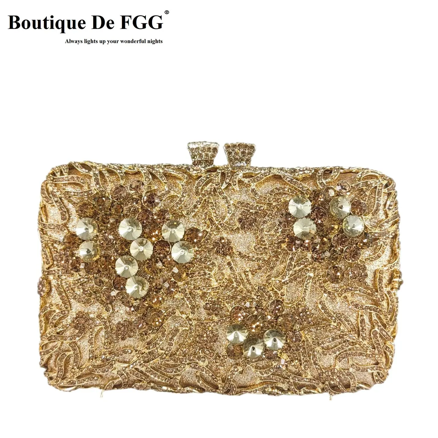 

Boutique De FGG Elegant Women Flower Evening Bags Party Dinner Ladies Crystal Clutch Bag Bridal Wedding Rhinestone Handbag Purse