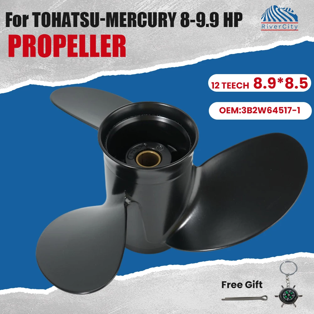 

For Tohatsu - Mercury 8hp 9.8hp 8.9x8.5 Outboard Propeller Boat Aluminum Alloy Screw 3 Blade 12 Spline 3B2W64517-1 Marine Engine