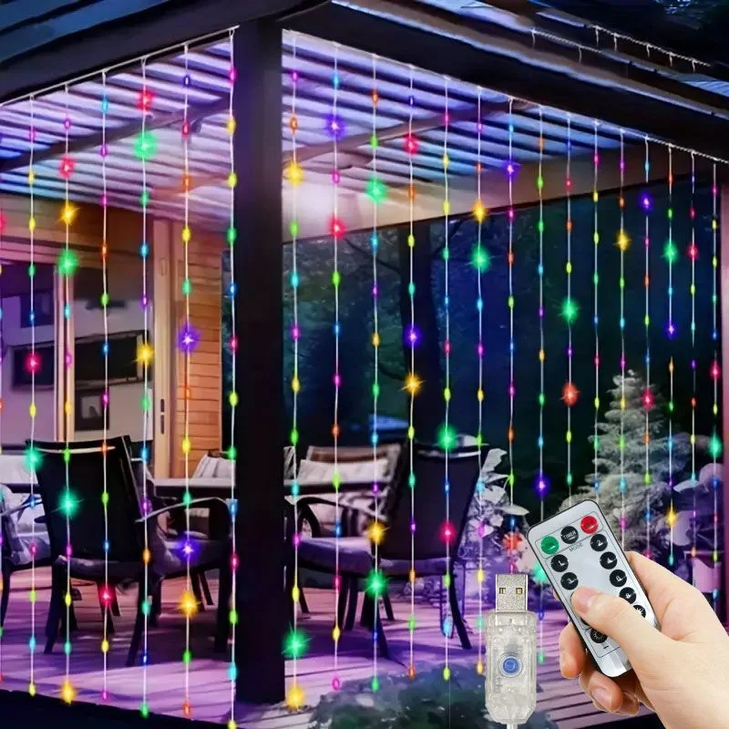 

USB Plug-in Curtain String Lights 8 Lighting Modes Including Remote Control Wedding Home Bedroom Decoration Christmas LED Light