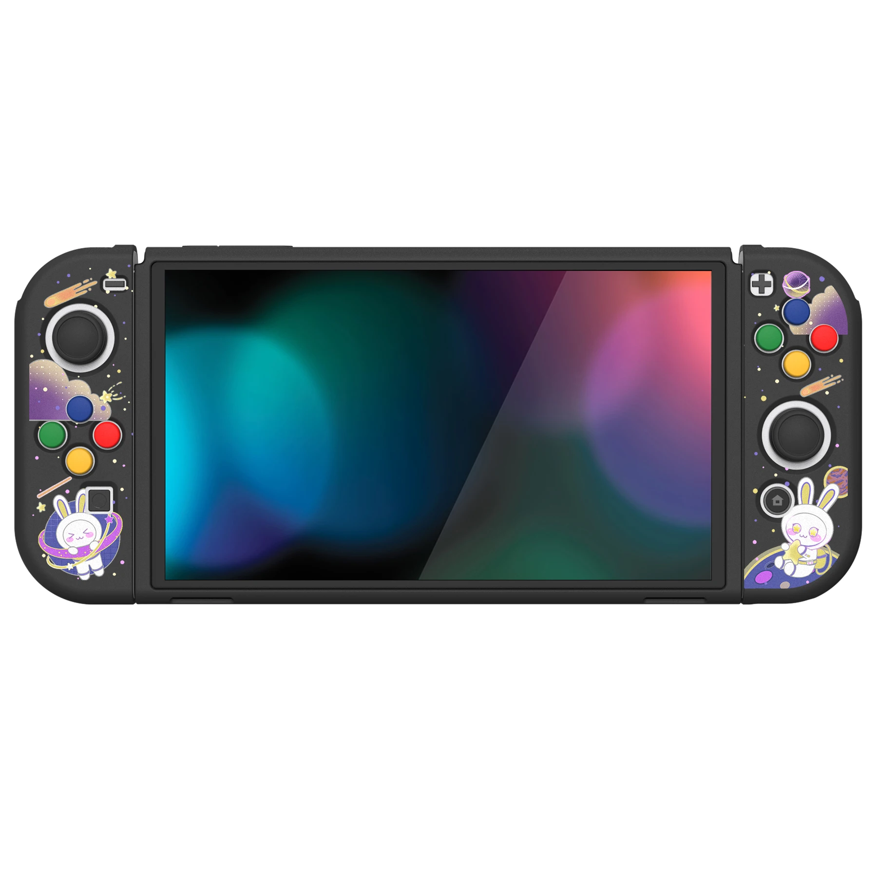 PlayVital ZealProtect Soft Protective Case for Nintendo Switch OLED Protector W/ Thumb Grips - Space Cat Adventure