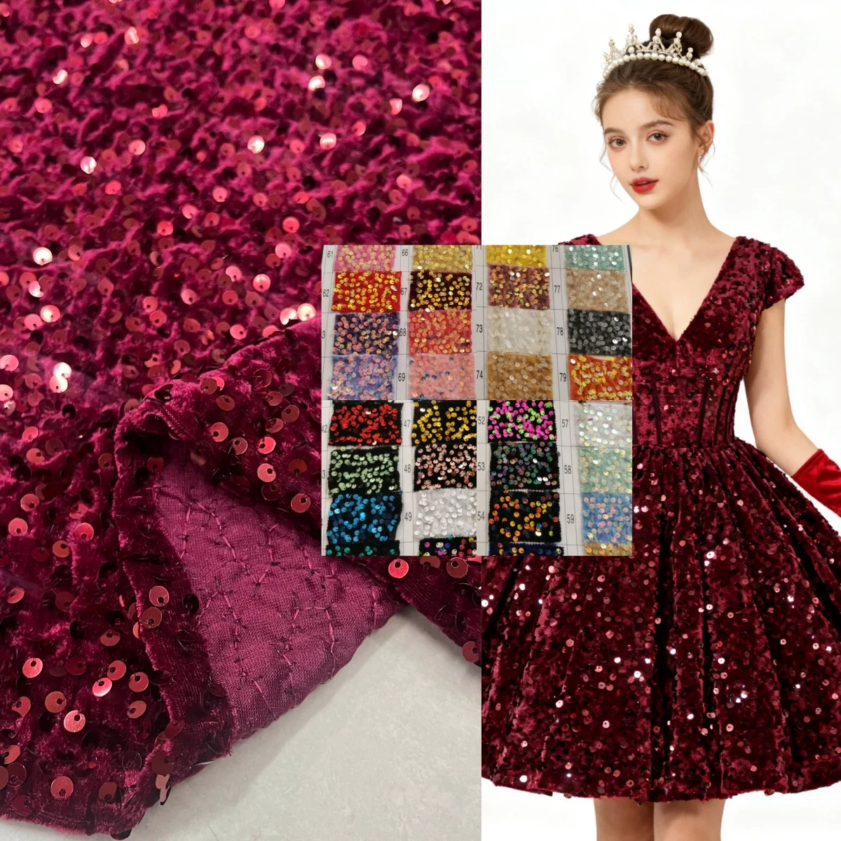 

Shiny soft single-sided velvet 5MM sequins velvet fabric sewing dress performance clothing elastic foam embroidery sequins