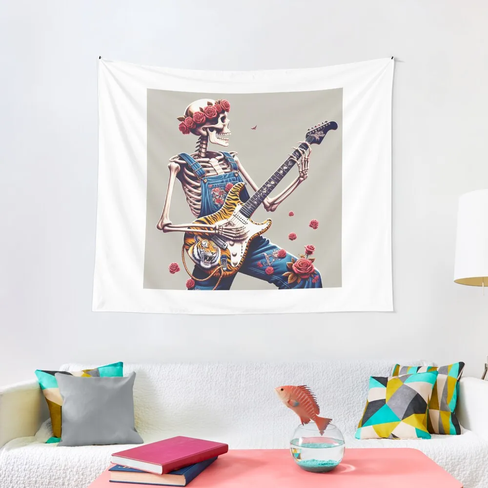 

Dead Skeleton on Tiger Roses Electric Grateful Guitar Tapestry Bedroom Decoration Home Decorations Aesthetic Tapestry