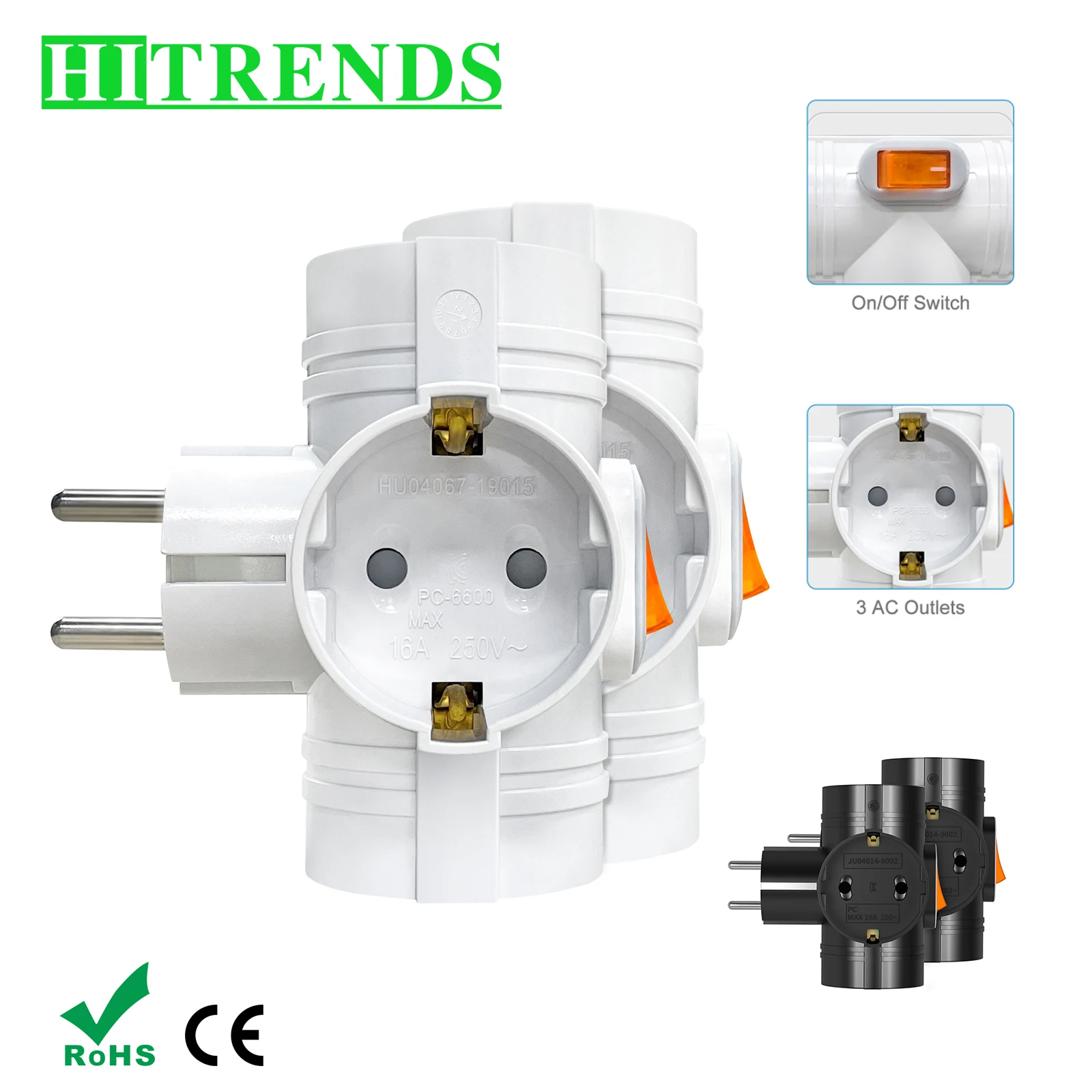 1/2 Uds enchufe de conversión UE adaptador de enchufe de 3 vías con interruptor estándar alemán, extensor de enchufe de pared de doble enchufe eléctrico para el hogar