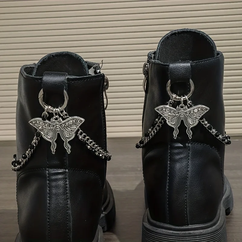 2Pcs Gothic Vintage Butterfly Black Bead Multi-layer Shoe Chains, For Daily Wear & Halloween Party