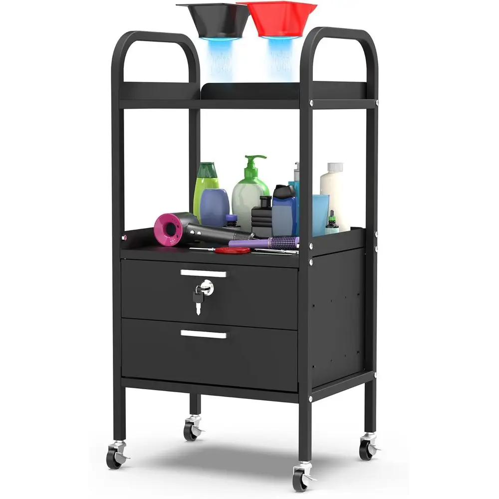 

Тележка-органайзер на 4 яруса с выдвижными ящиками на замках – портативное хранилище для парикмахеров, барберов, косметологов и спа-салонов