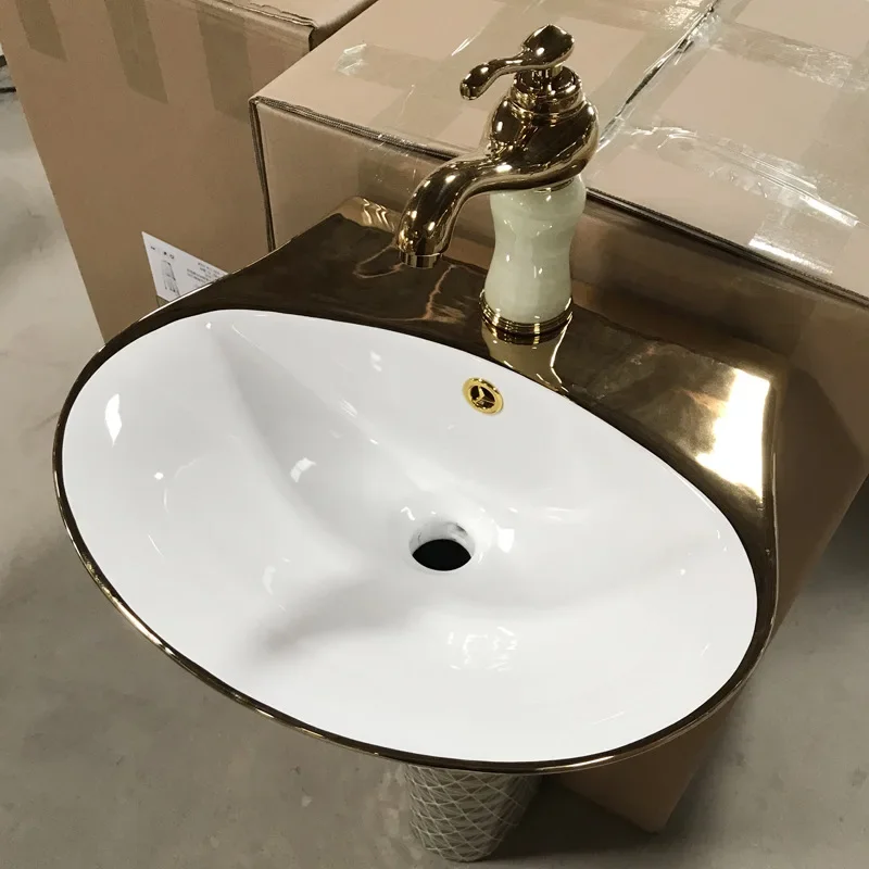 Gold Column Basin Export Dubai Electroplated Gold Wash Basin Color Wash Basin Tuhao Gold One Piece Wash Basin Column Basin