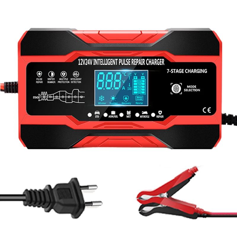 

12V 10 A -24V 5A Car Battery Charger Full Automatic Digital LCD Touch Screen Pulse Repair Battery-chargers Wet Dry Lead Acid