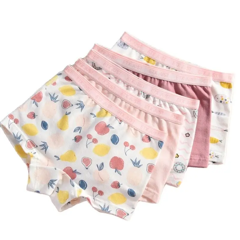 

5 Pcs Fashion Toddler Cartoon Underwear for Kids Girls Cotton Breathable Boxers Panties Teenage Lovely Apple Print Underpants