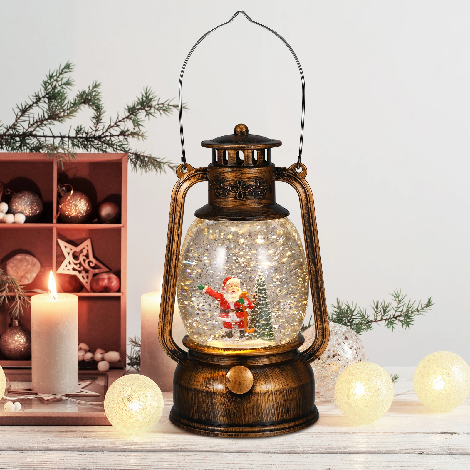

Christmas Snow Globe Lantern Santa Lighted Musical Decoration Usb Operated Festive Glow Holiday Party Indoor Decor