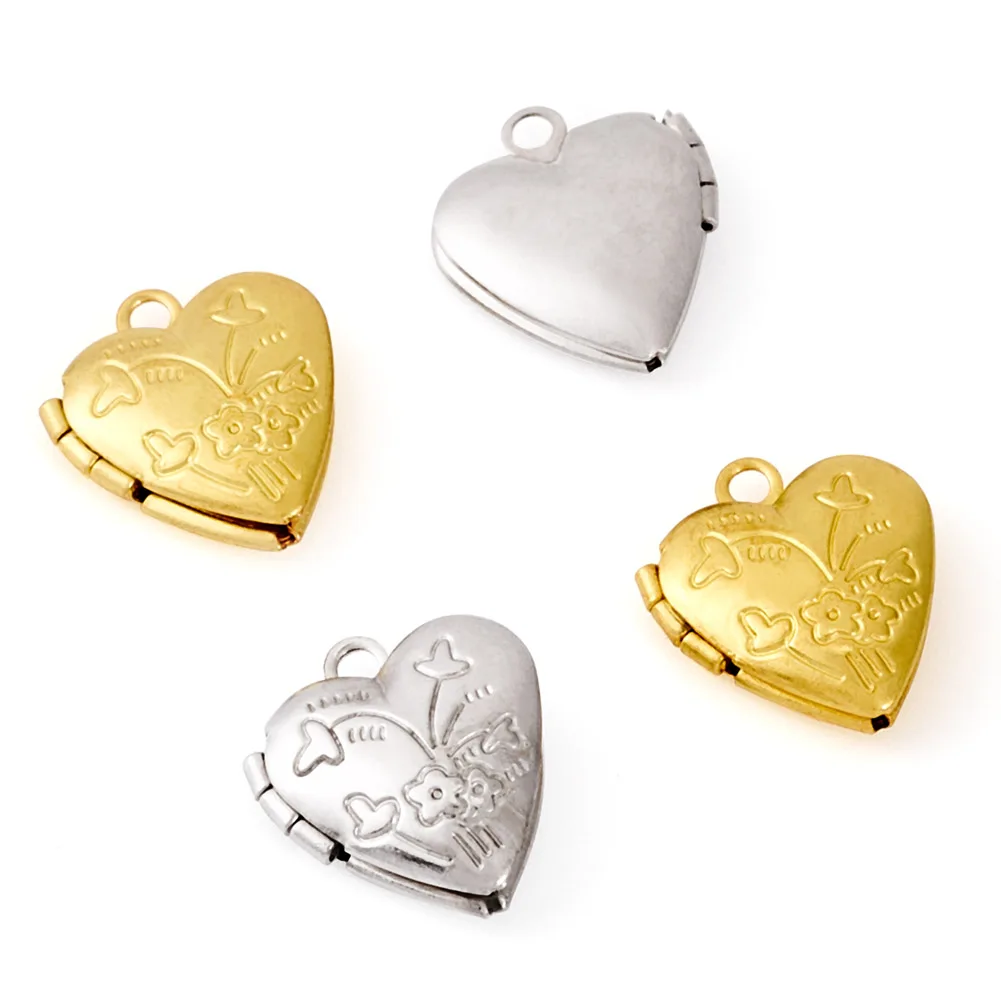 4pcs Metal Photo Frame Pendants Heart/Wallet Locket Unique Charms Anniversary Surprise Gift DIY Jewelry Making Accessories