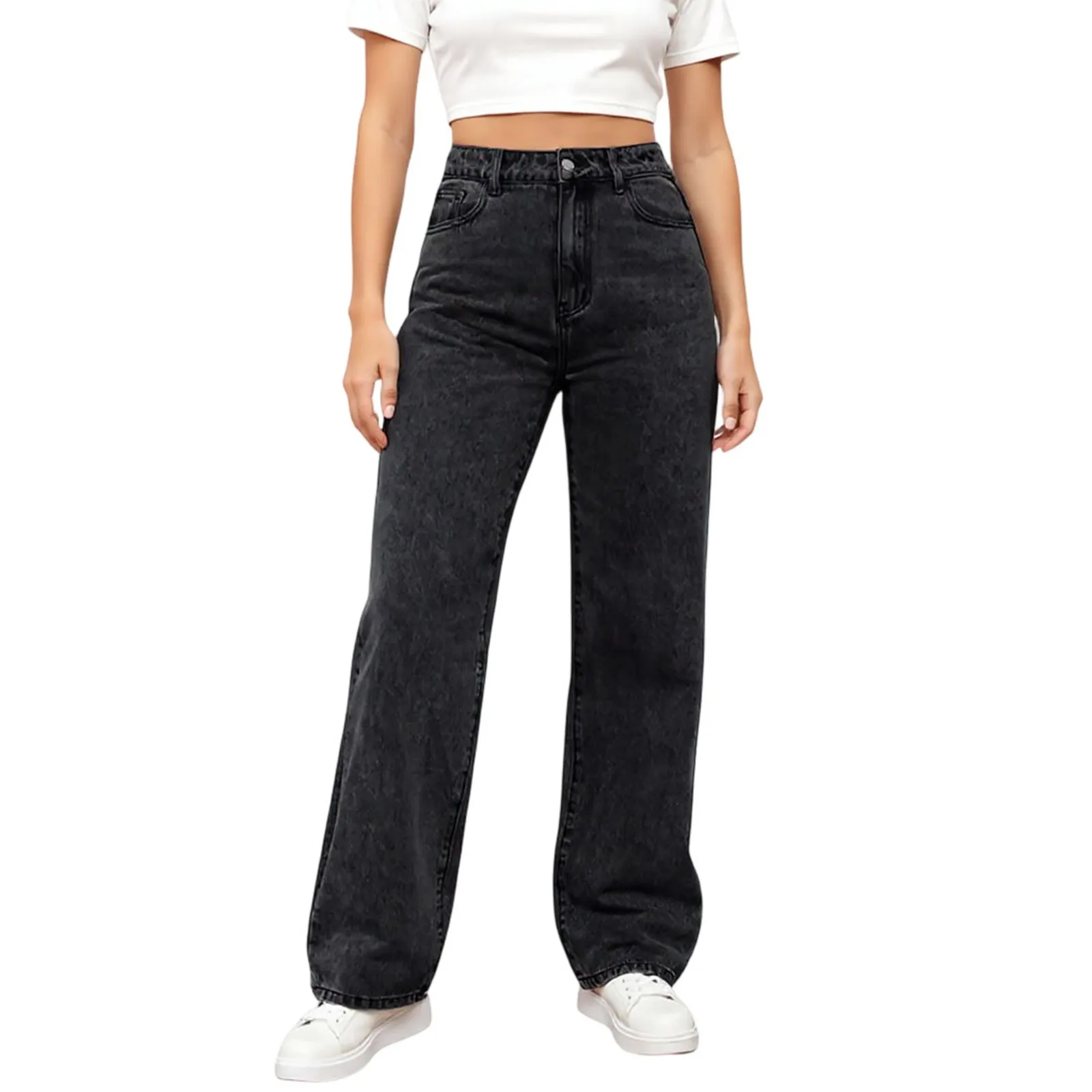 Women'S High Waist Washed Women'S Jeans Fashionable Versatile Straight Leg Pants High Waist Vintage Zipper Casual Jeans