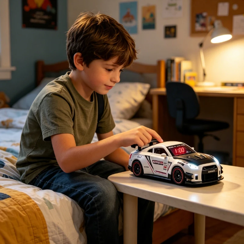 

1SET Race Car Shaped Digital Alarm Clock with LED Display & Light-Up Features,Cool Car Model Clock for Kids Bedroom