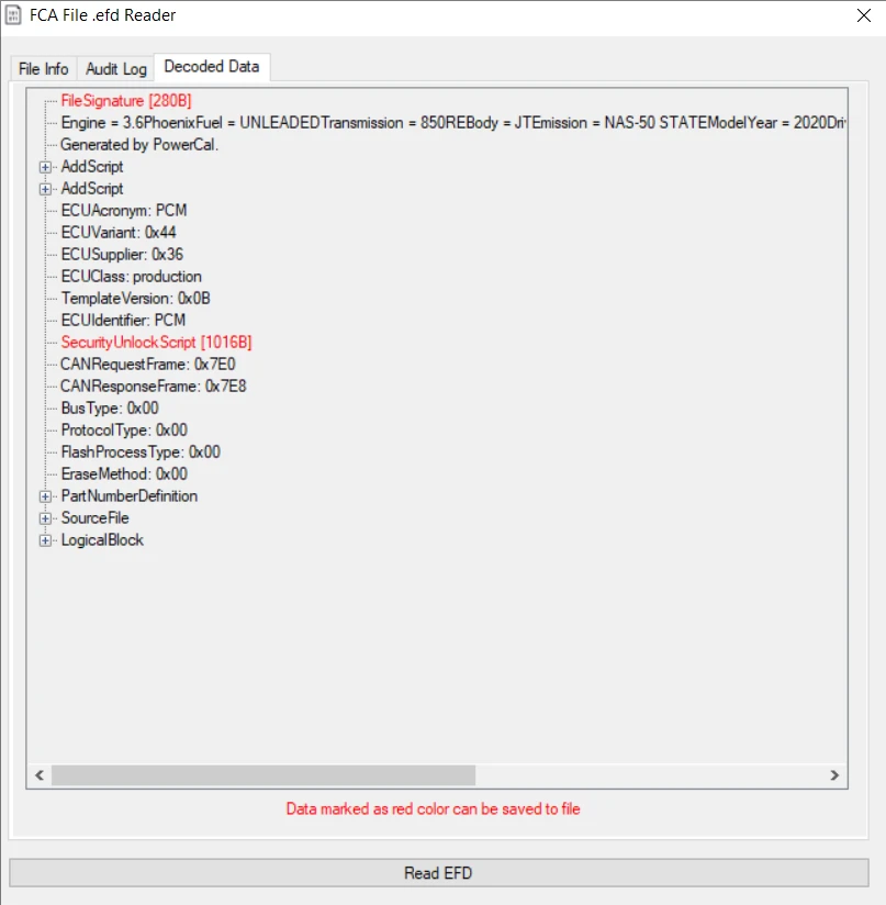 For CHRYSLER EFD FCA TO BIN CONVERTER Extract –Decode FCA .efd files EFD to BIN for FCA converter–CHRYSLER FCA .efd file reader