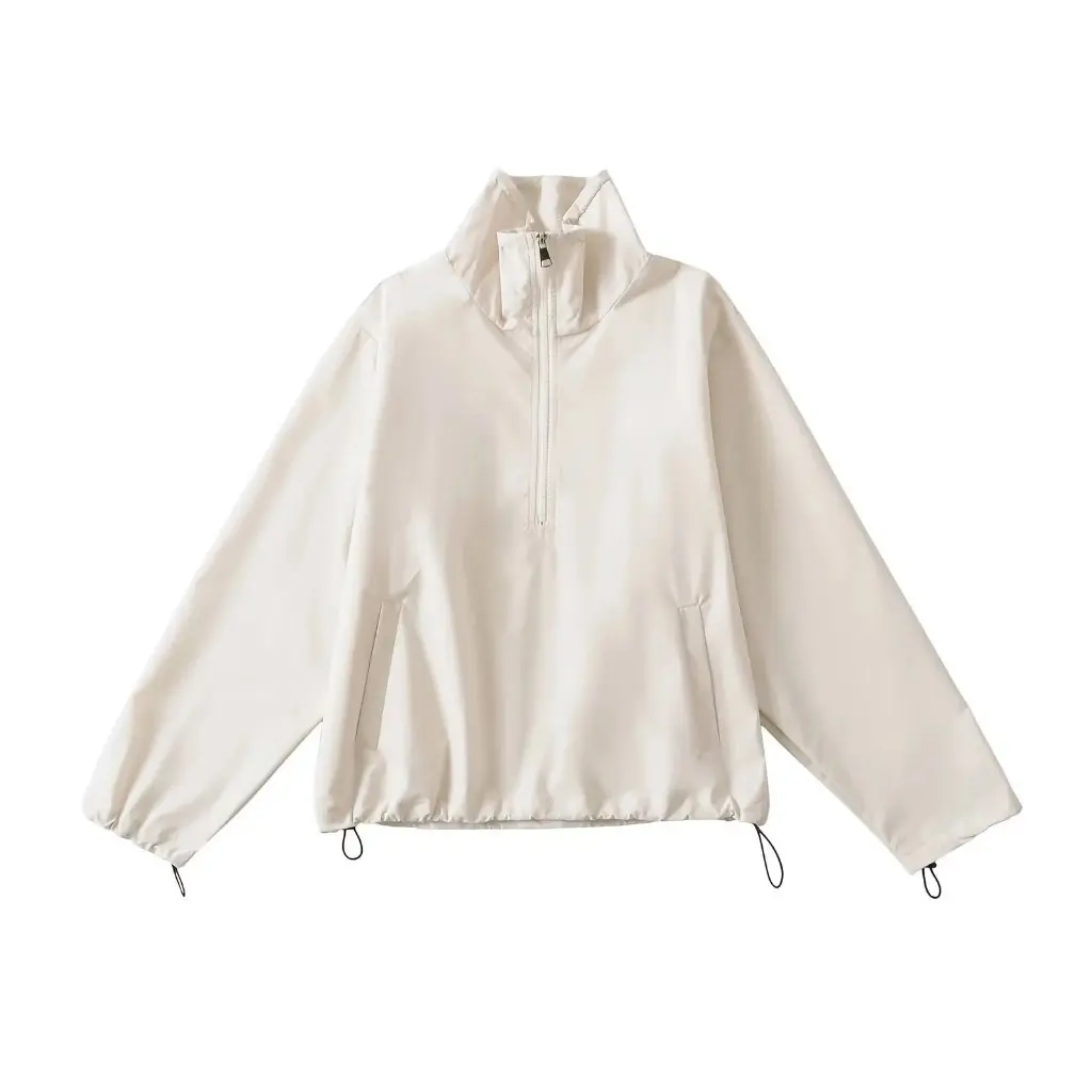 

New Solid Color Collar Profile Jacket Loose Zipper Fashion Casual Outdoor Women's Top Spring Autumn