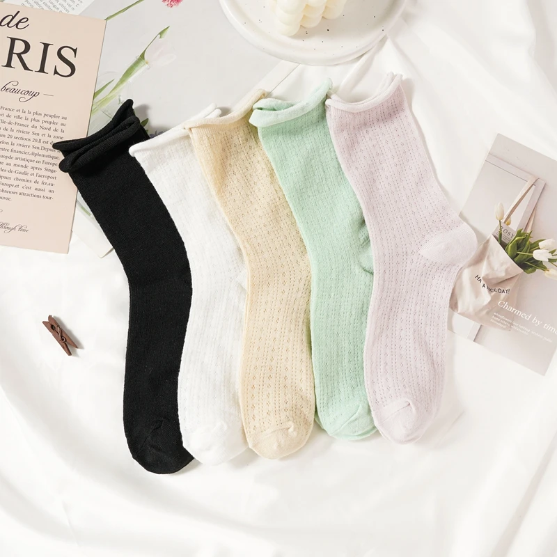 ALLTOOALL Women Socks Fashion Lolita Sexy Socks For Women Mesh Candy Color Sock Female Soft Cute Breathable Middle Tube Socks