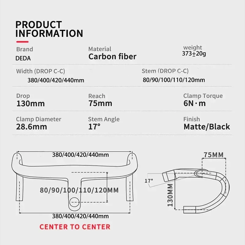 DEDA ALAENRA Carbon handlebar 380-440mm Internal Wiring Integrated road Handlebar 28.6mm with Comput Holder spacer white black