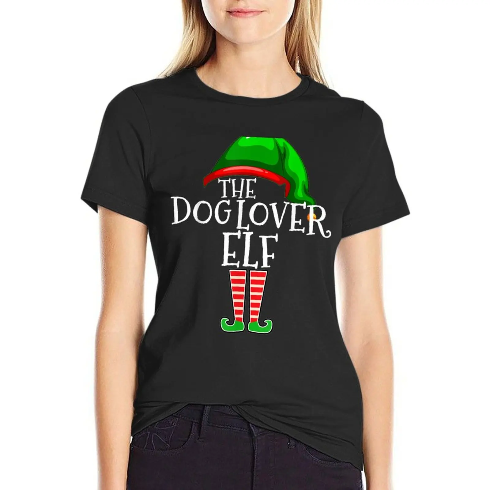 Dog Lover Elf Group Matching Family Christmas Gift Mom Dad T-Shirt quick-drying Blouse t-shirts for Women loose fit