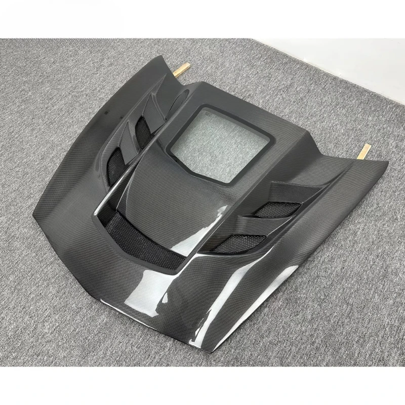 High-quality KR-1 Style Glossy Carbon Fiber Car Hood Bonnet With Glass for Corvette C7 Z06