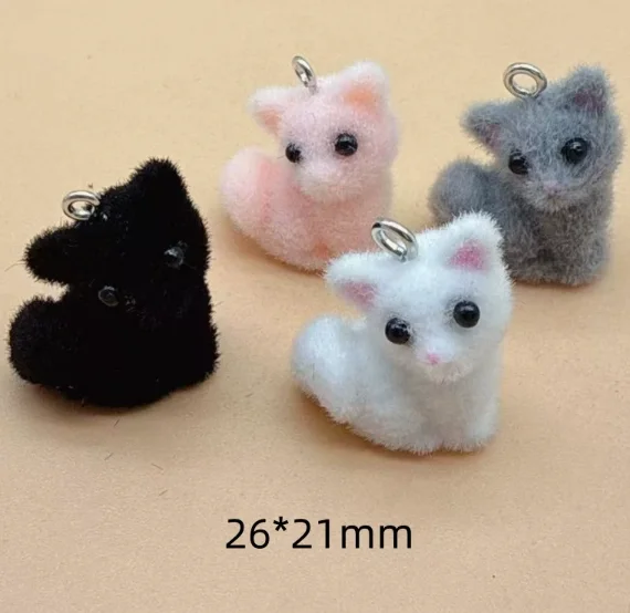 10 pcs Resin Flocking Cute Cat Charm Pendants Craft Perfect  DIY Earrings Bracelets Neck Handmade Craft Supplie